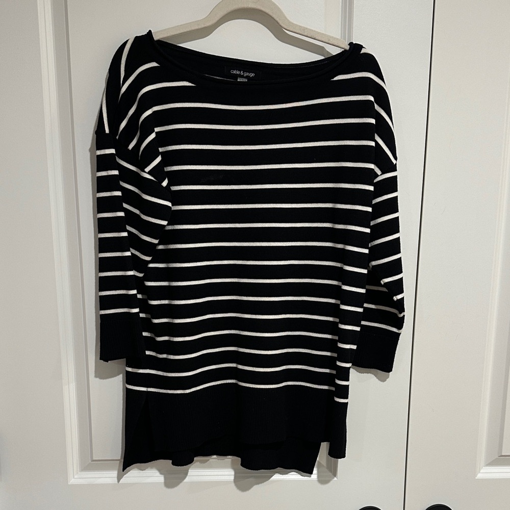 Cable & Gauge Black and White Striped Sweater. Size M